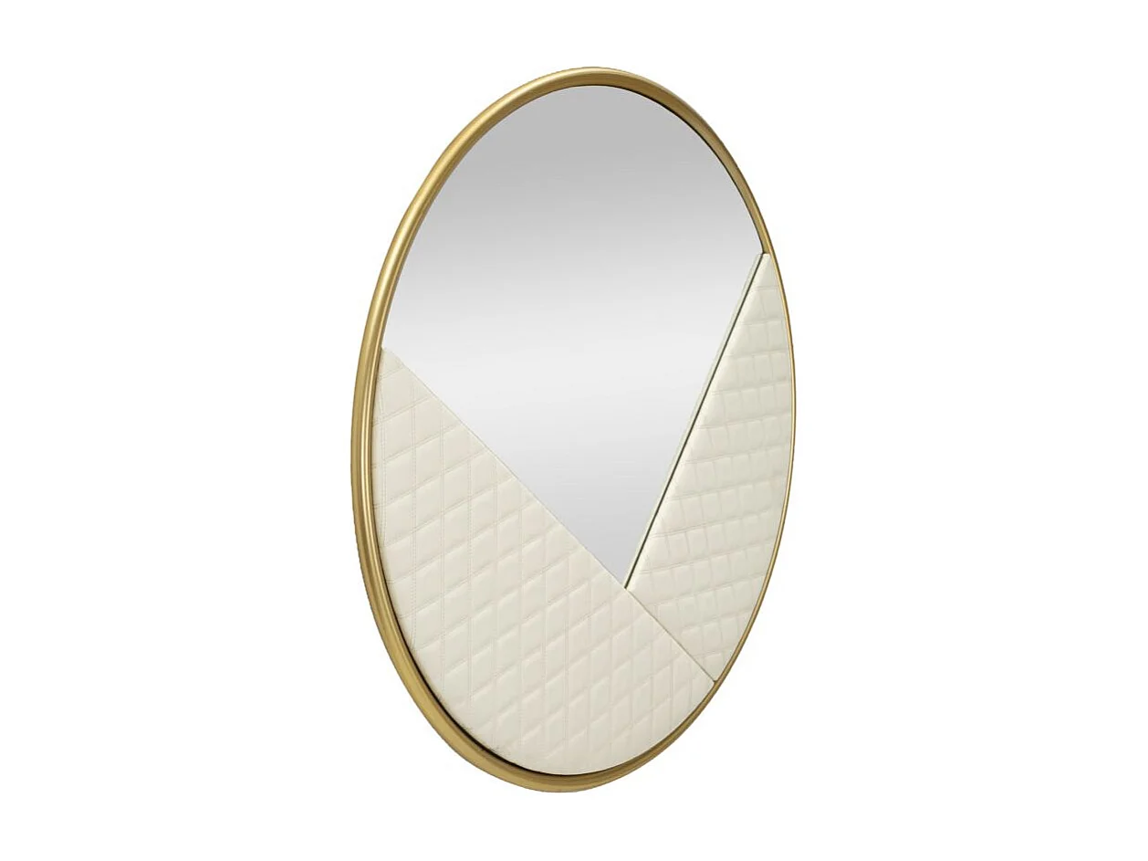 Wandspiegel van hout en gewatteerd ecoleer, crème, Ø80x3 cm.