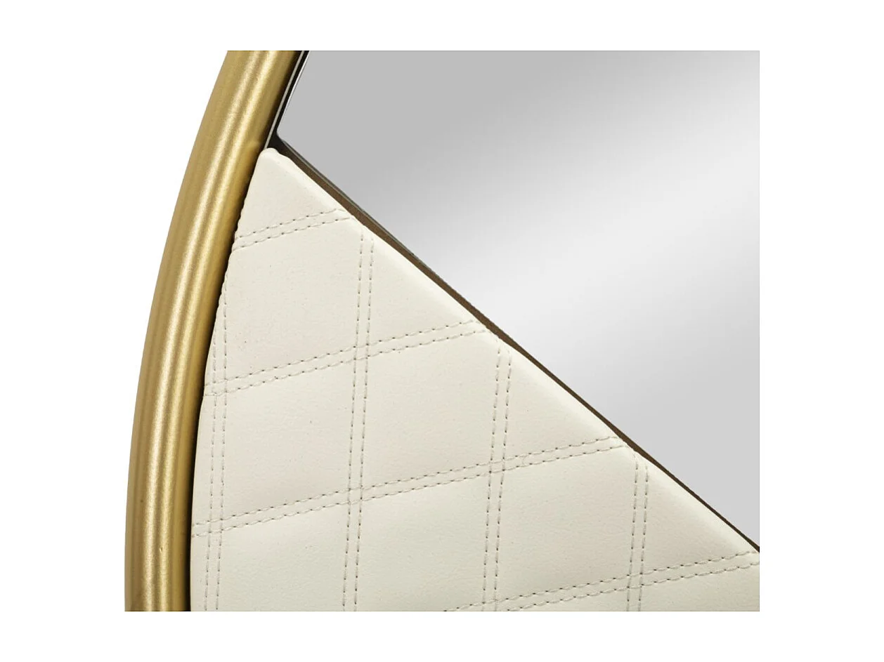 Wandspiegel van hout en gewatteerd ecoleer, crème, Ø80x3 cm.