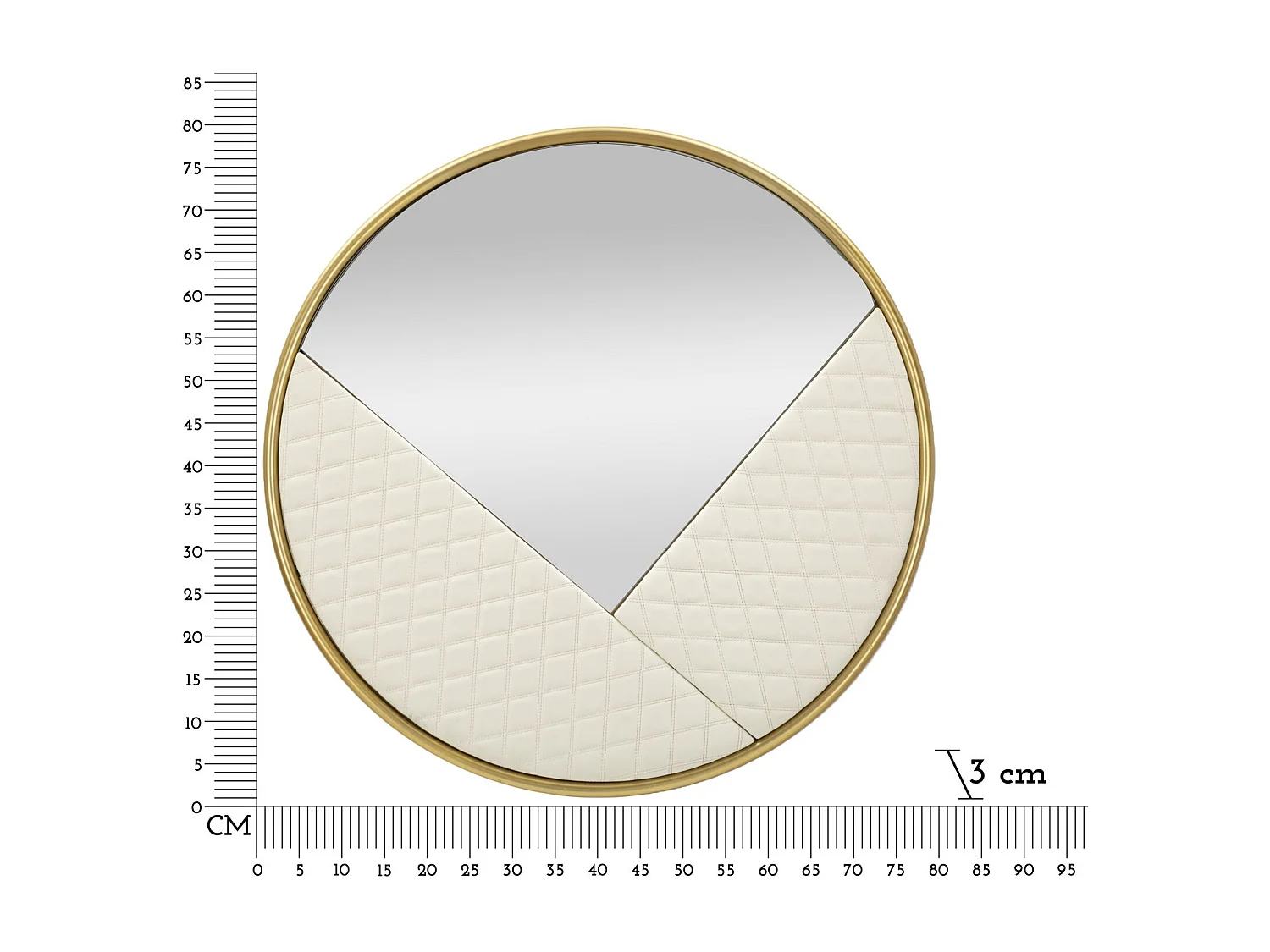 Wandspiegel van hout en gewatteerd ecoleer, crème, Ø80x3 cm.
