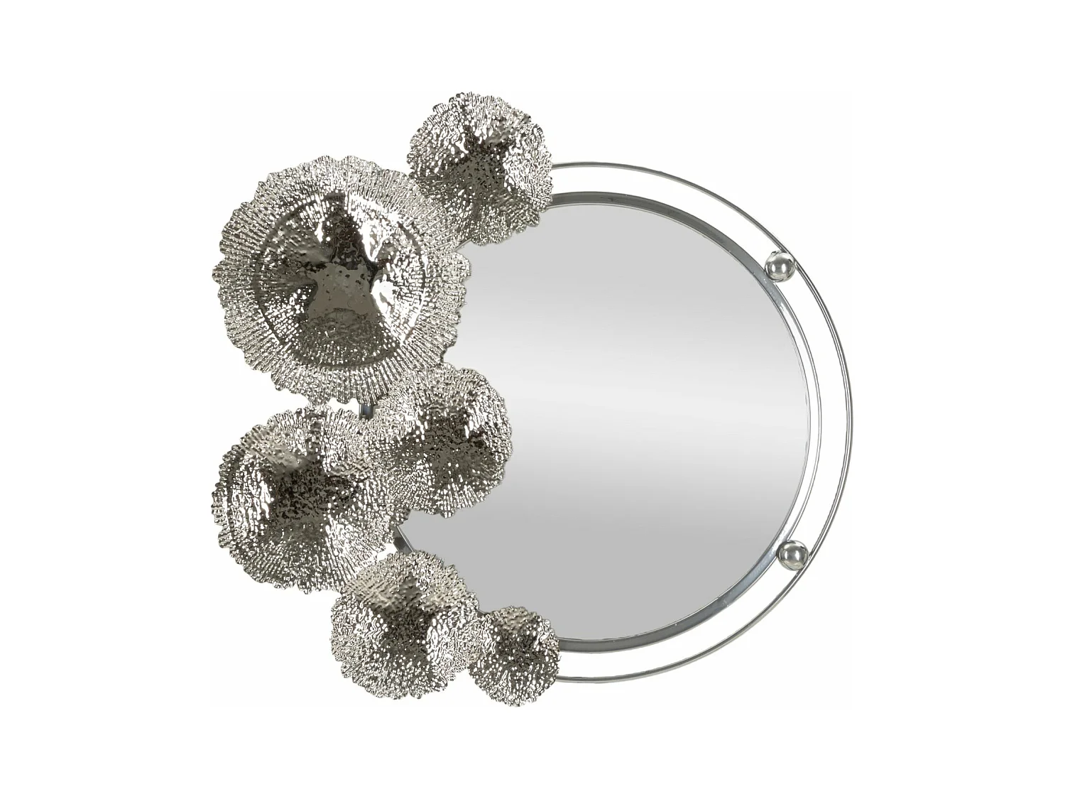 Miroir murale - 85x7x80,6 cm - Miroir Décoratif en Métal Argenté avec Applications Florales