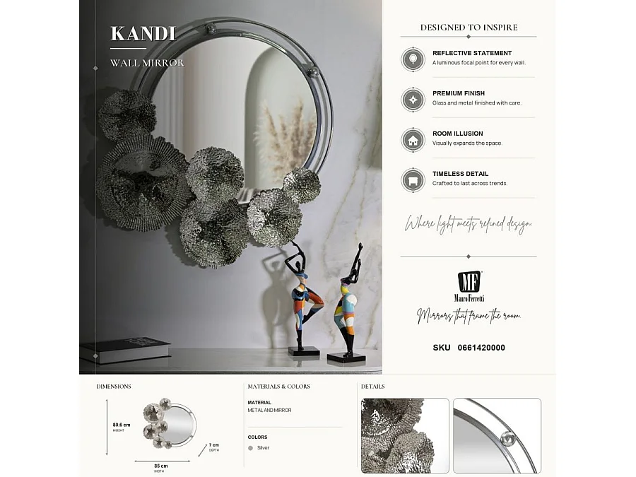 Miroir Mural Design "Kandi" 85cm Argent