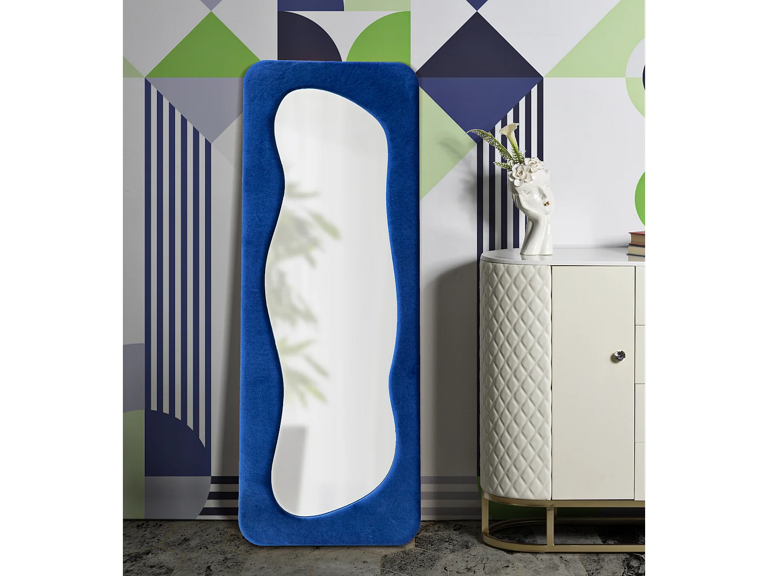 Miroir Mural en Velours "Theodor" 160cm Bleu