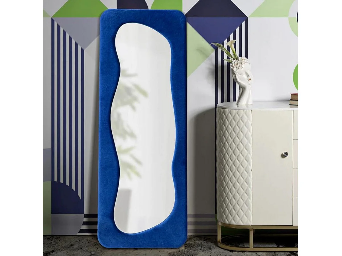 Miroir Mural en Velours "Theodor" 160cm Bleu
