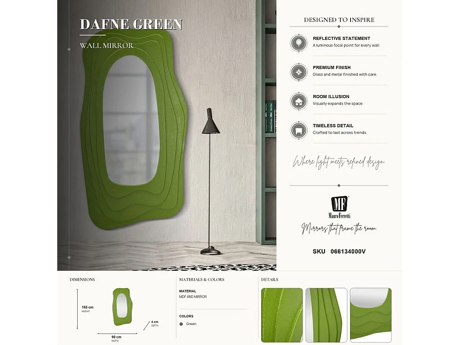 Miroir Mural Design "Daphné" 165cm Vert