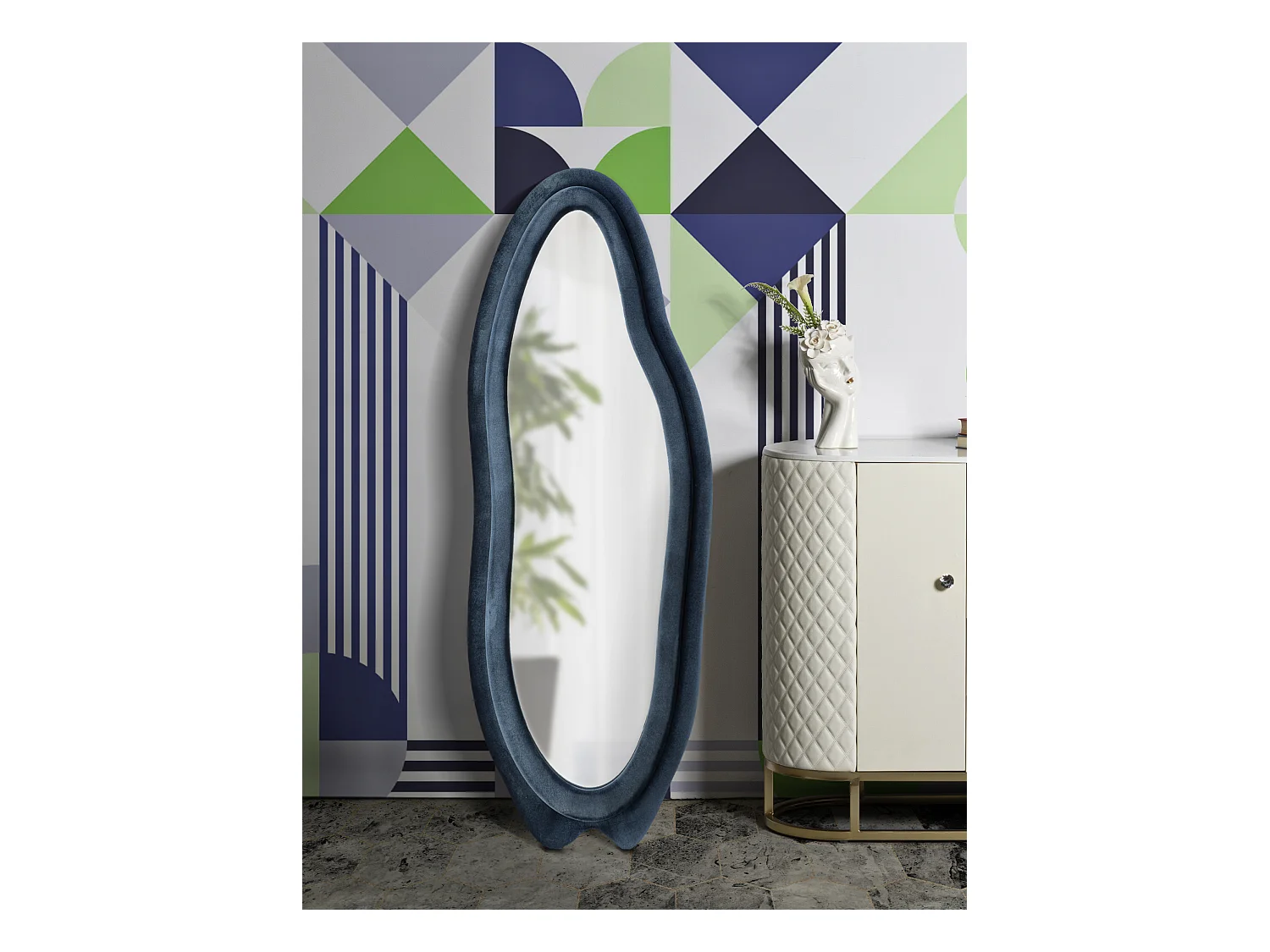 Miroir Mural en Velours "Chanel" 160cm Bleu