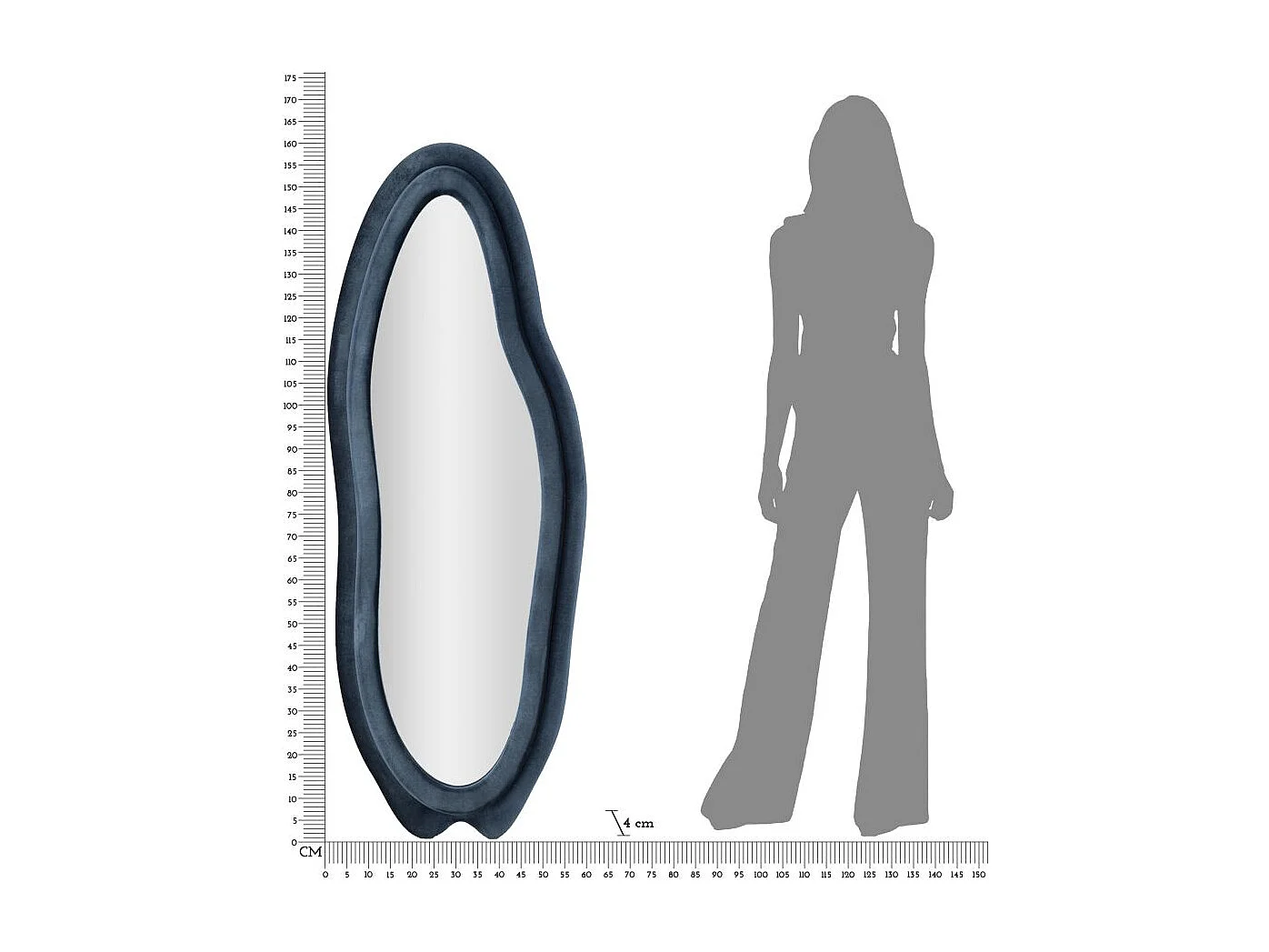 Blauwe fluwelen wandspiegel 60x4x160 cm.