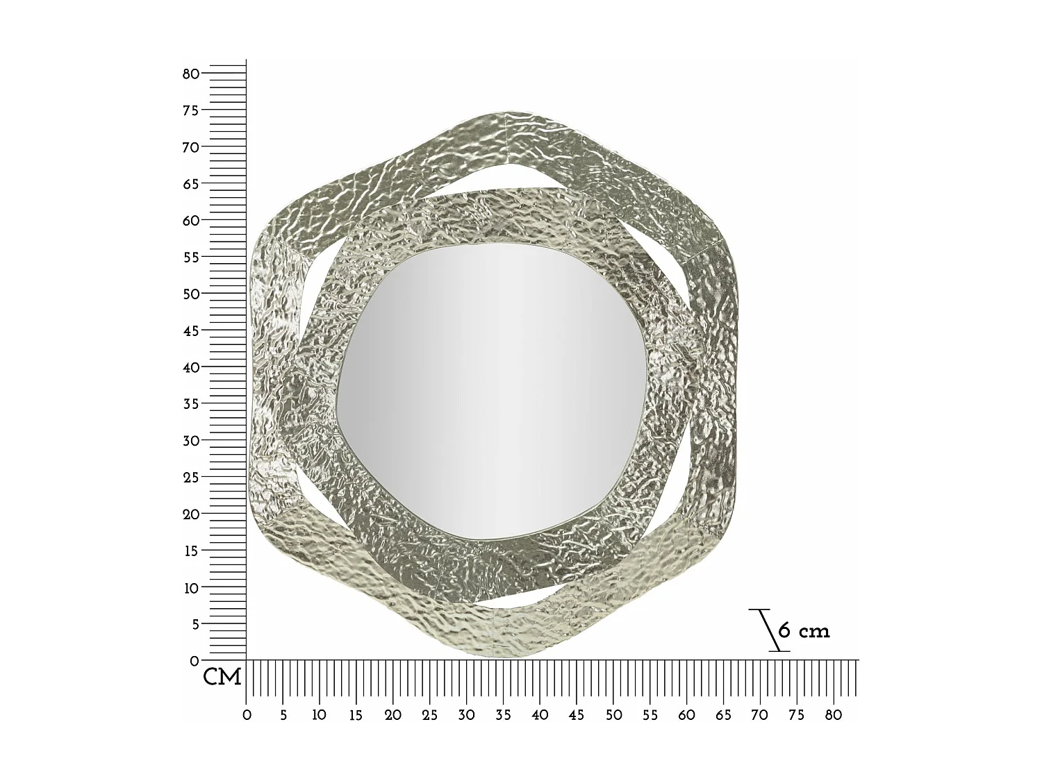 Specchio da parete in metallo argentato cm 66x6x75.