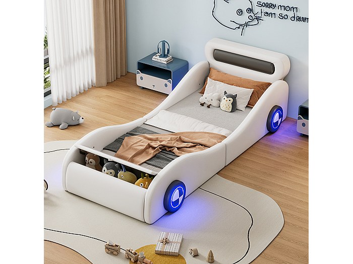 Letto imbottito per bambini 90x200cm rosa (velluto morbido