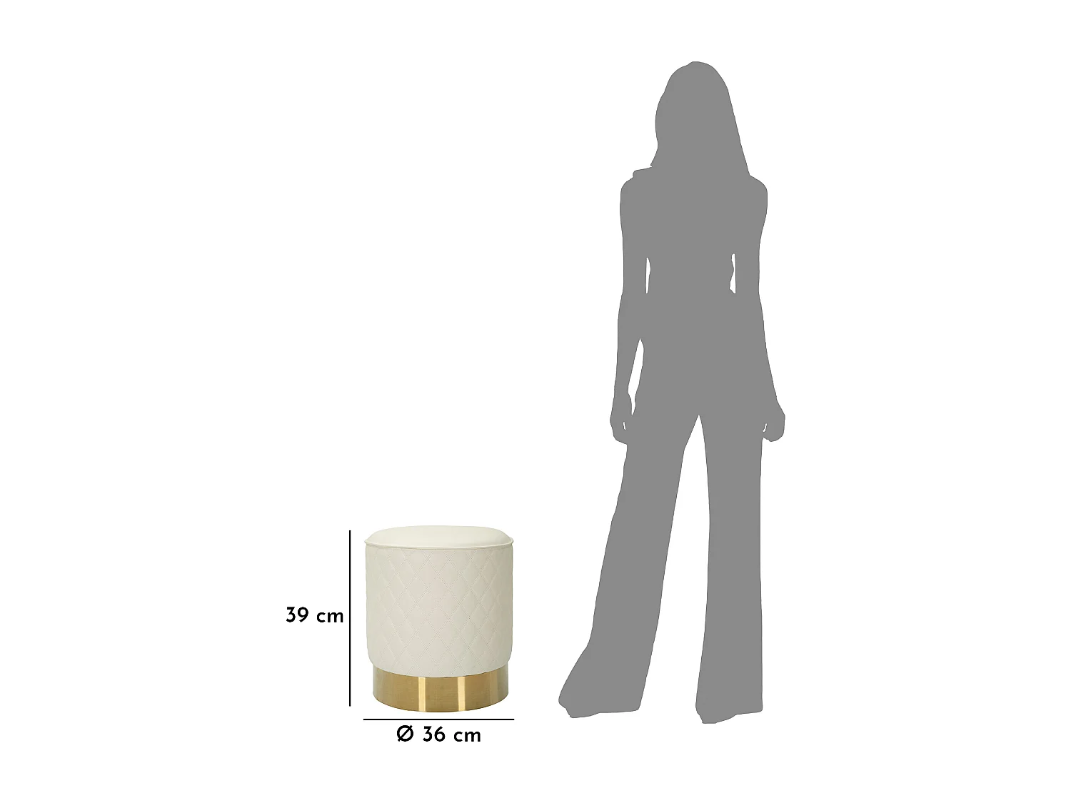 Pouf Matelassé "Sharon" 38cm Blanc & Or