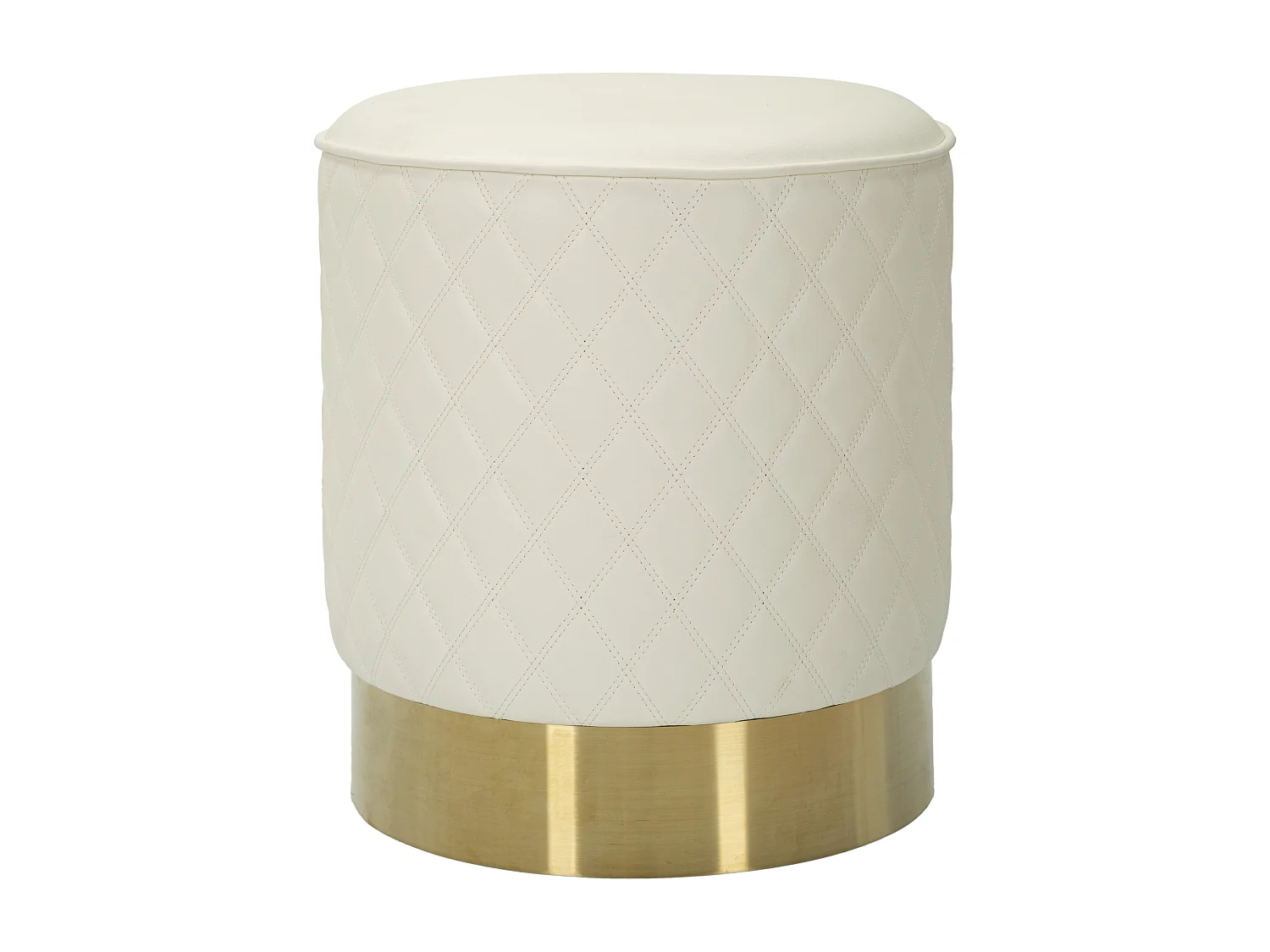 Pouf Matelassé "Sharon" 38cm Blanc & Or