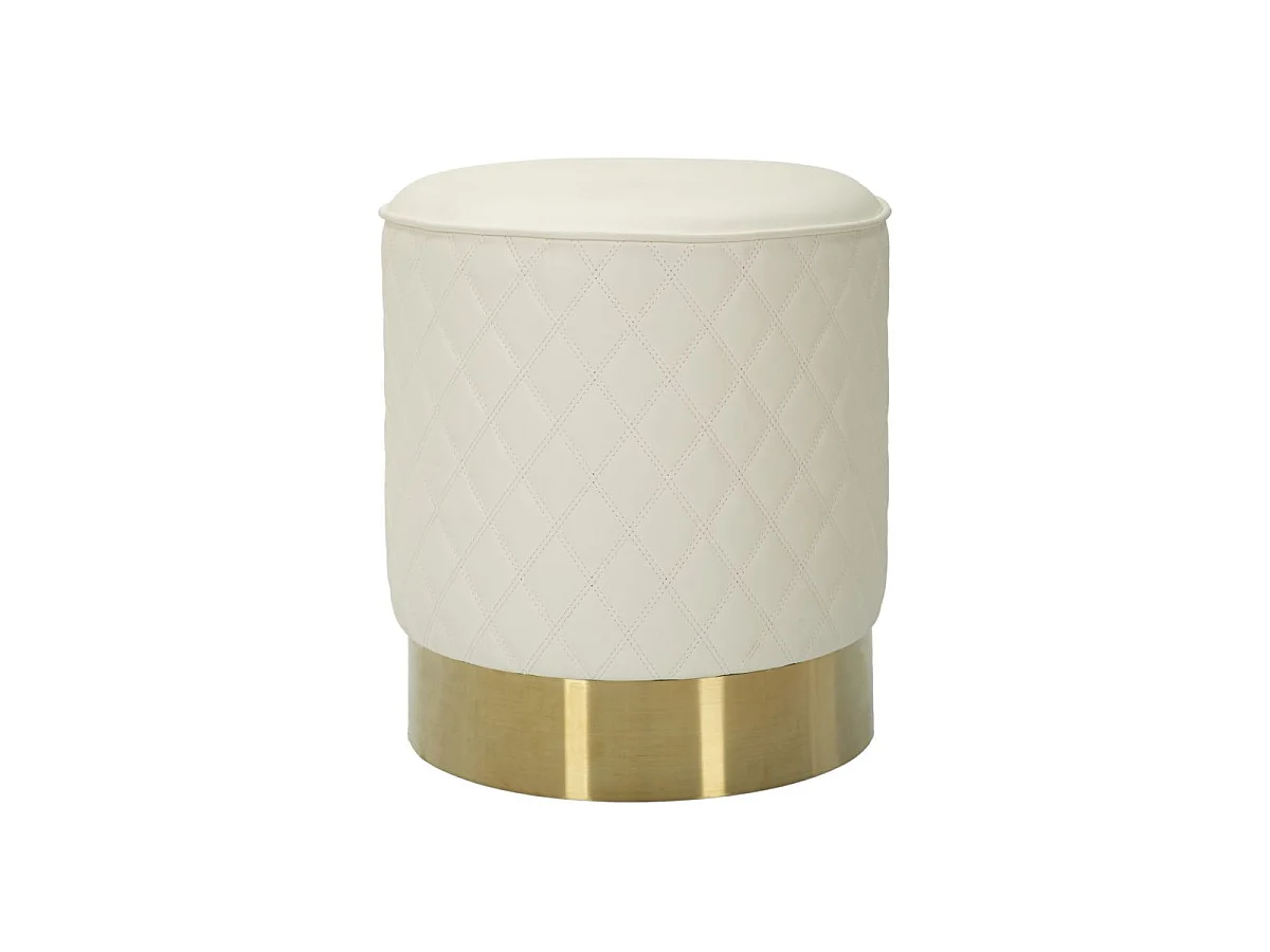 Pouf Matelassé "Sharon" 38cm Blanc & Or