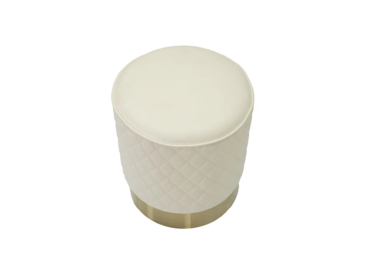 Pouf Matelassé "Sharon" 38cm Blanc & Or