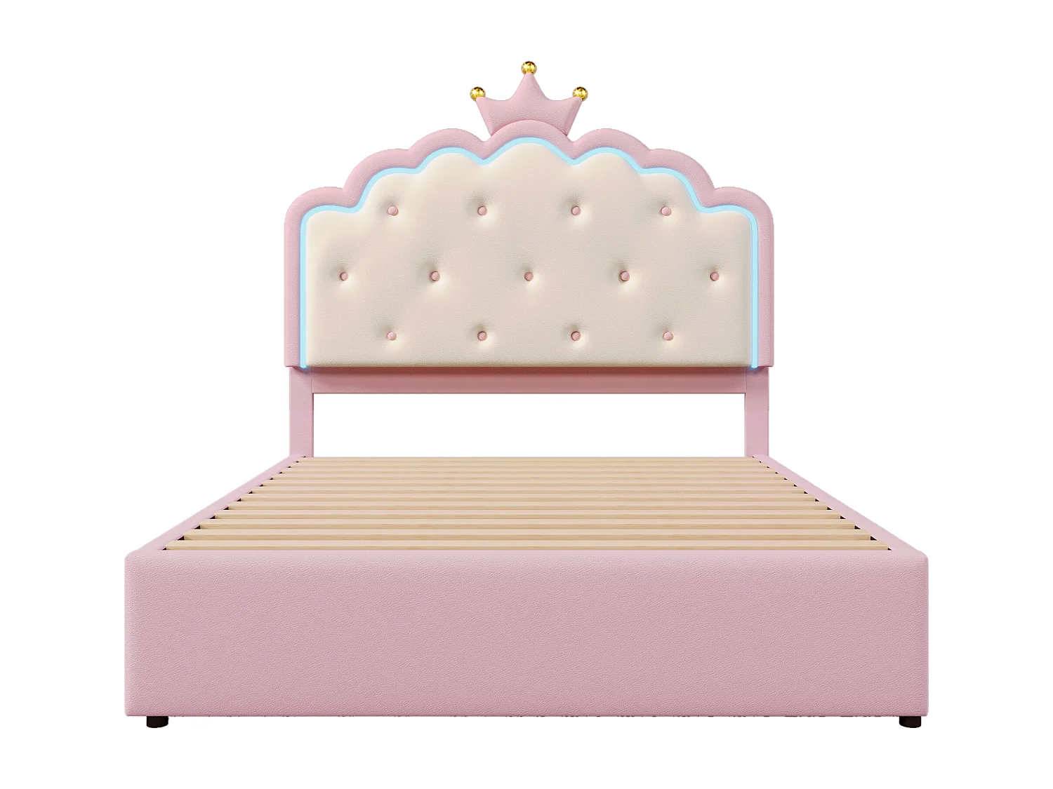 Lit d'enfant 140 x 200 cm, avec lumière d'ambiance, forme princesse, lit pliable, 2 tiroirs, rose