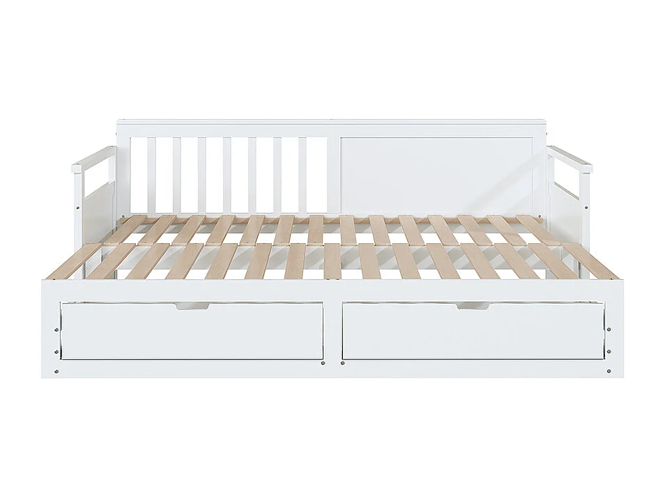 Multifunktionales 2-in-1-Stapelbett 90 (180) x 190, mit Kiefernholzbett, Schubladen, Weiß