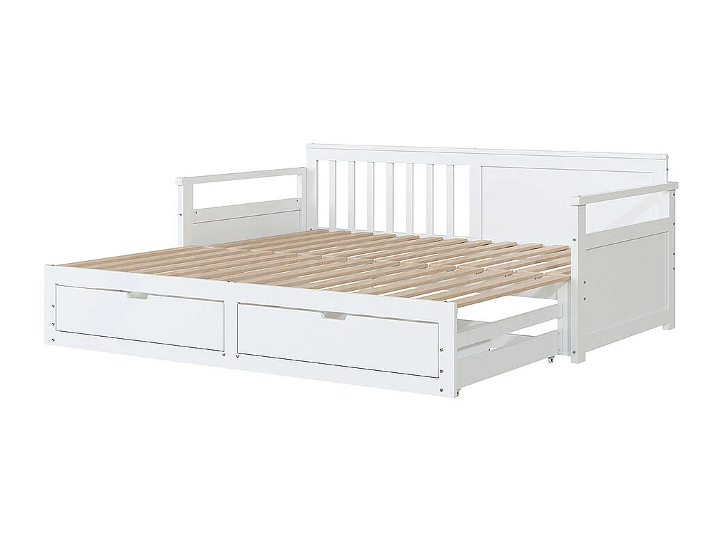 Lit gigogne multifonctionnel 2 en 1 90 (180) x 190, avec lit en pin, tiroirs , Blanc