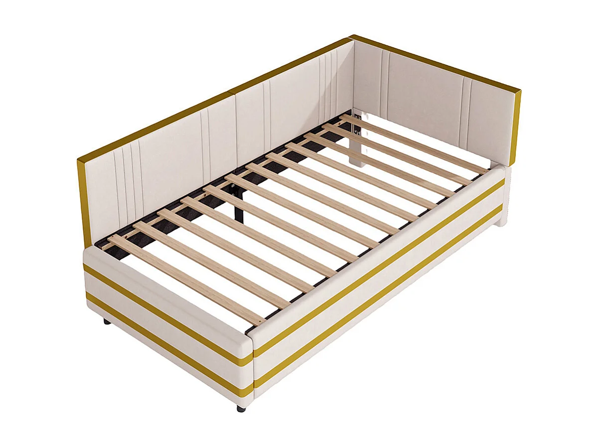 Sofá-cama 90*200, cama multifunções com estrado de ripas, tecido de veludo que não agride a pele, bege