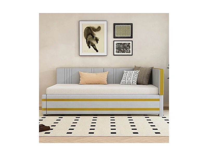 Sofabed 90*200, lit multifonctionnel avec sommier à lattes, tissu velours doux pour la peau, gris