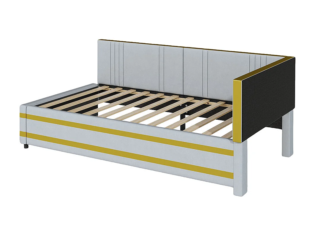 Sofabed 90*200, lit multifonctionnel avec sommier à lattes, tissu velours doux pour la peau, gris