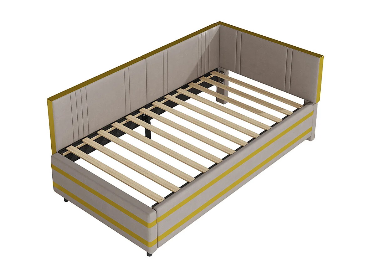 Sofabed 90*200, lit multifonctionnel avec sommier à lattes, tissu velours doux pour la peau, gris