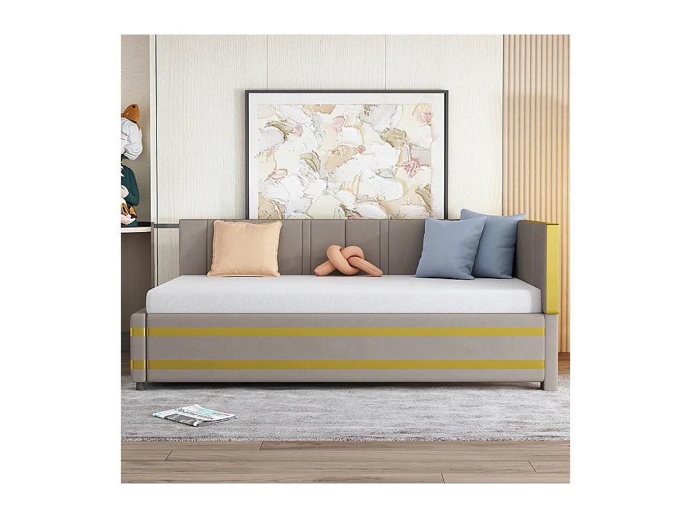 Sofabed 90*200, lit multifonctionnel avec sommier à lattes, tissu velours doux pour la peau, gris
