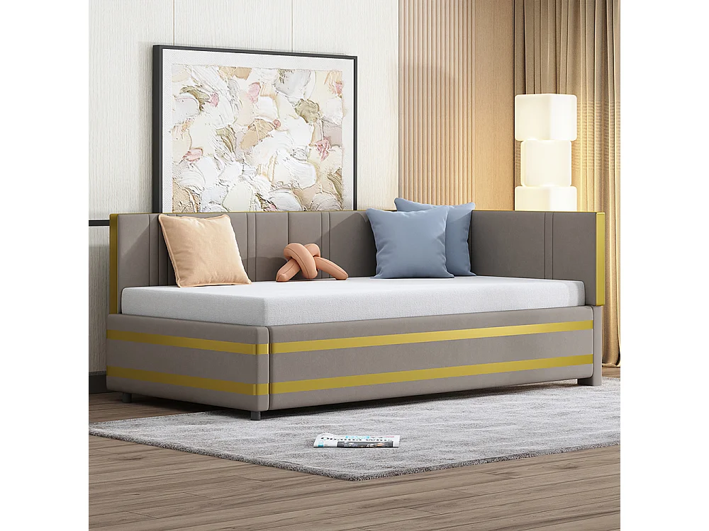 Sofabed 90*200, lit multifonctionnel avec sommier à lattes, tissu velours doux pour la peau, gris