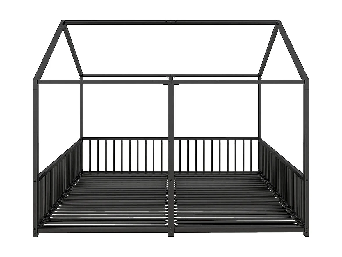 Metalen kinderbed 90*200 cm, rails, ladder, lijstwerk, tweepersoonsbed, ijzeren frame, zwart