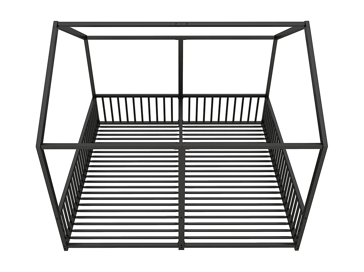 Lit d'enfant en métal 90*200 cm, barrières, échelle, moulures, lit double, cadre en fer, noir