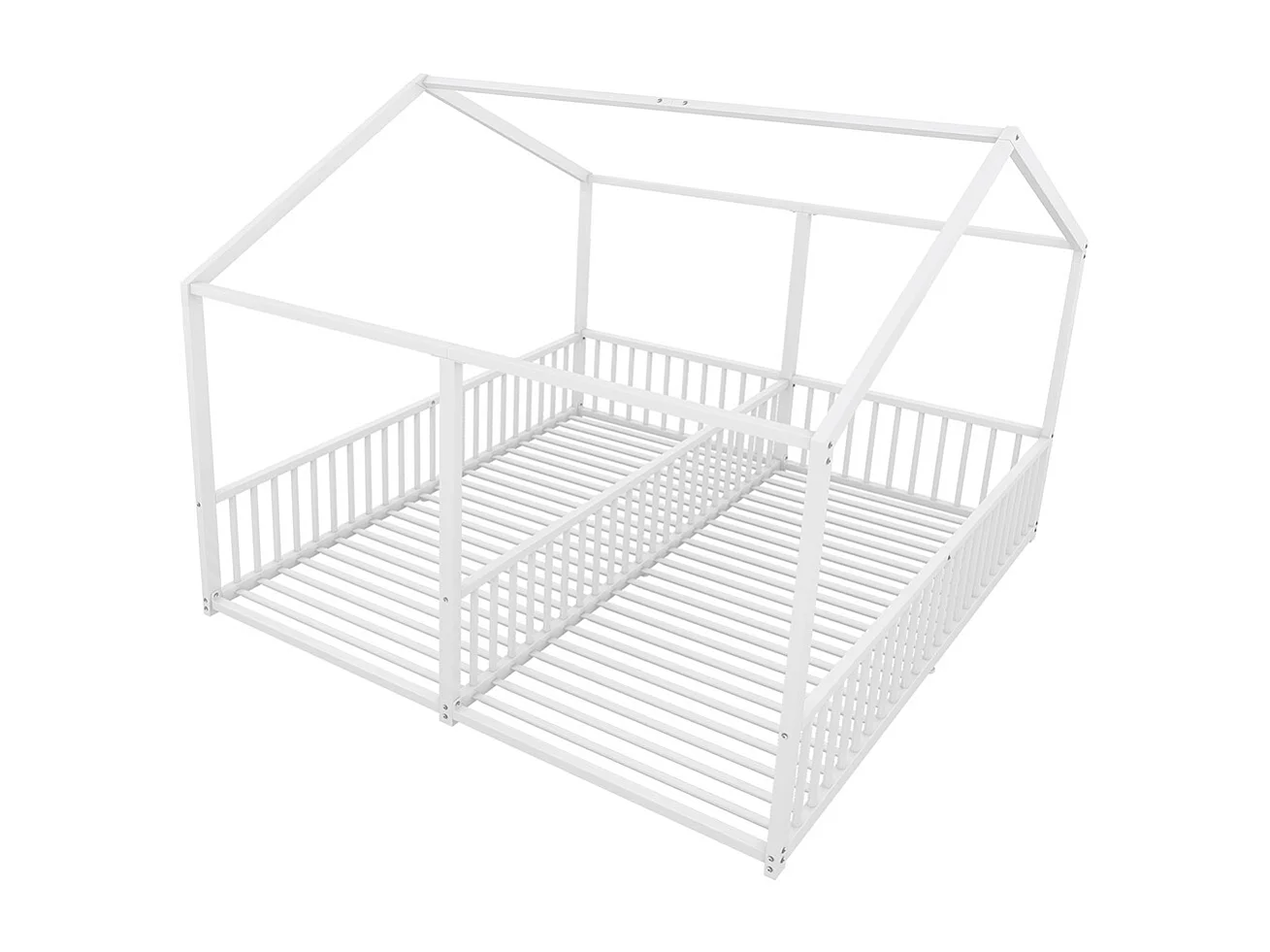 Lit d'enfant en métal 90*200 cm, barrières, échelle, moulures, lit double, cadre en fer, blanc