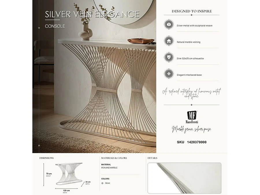 Console Design en Marbre "Bridge" 120cm Argent