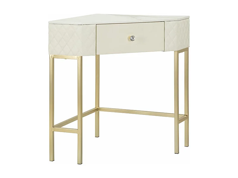 Console d'Angle Effet Marbre "Sharon" 84cm Blanc & Or