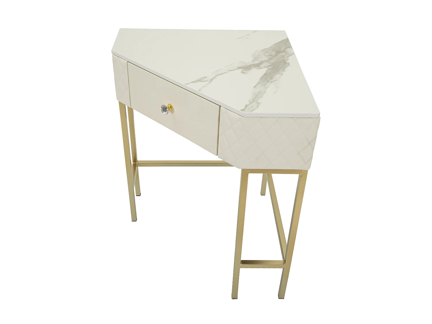 Consolle in metallo dorato e similpelle crema cm 84,5x60x77