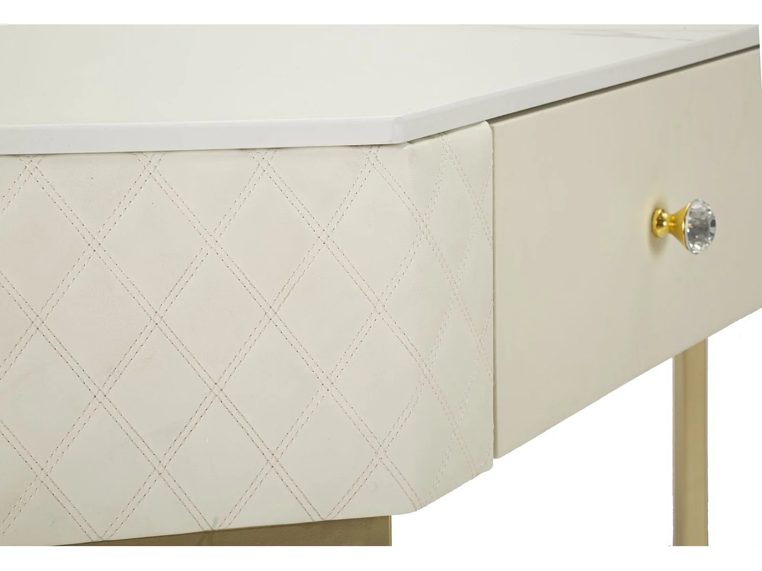 Consolle in metallo dorato e similpelle crema cm 84,5x60x77