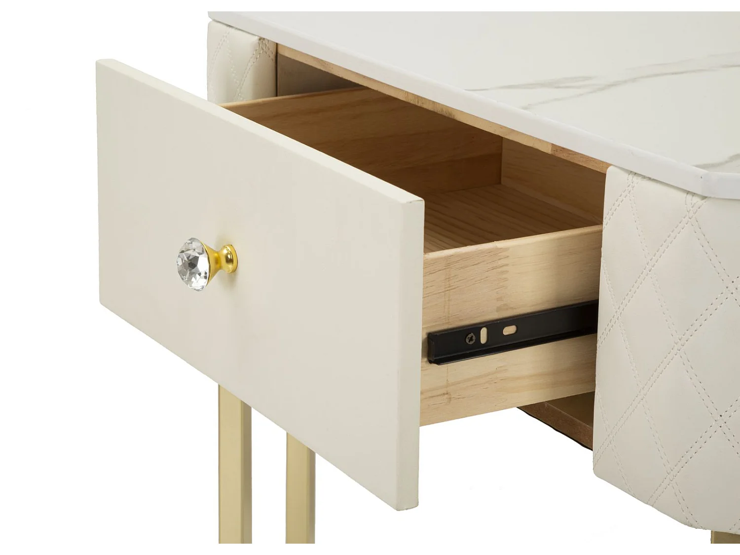 Consolle in metallo dorato e similpelle crema cm 84,5x60x77