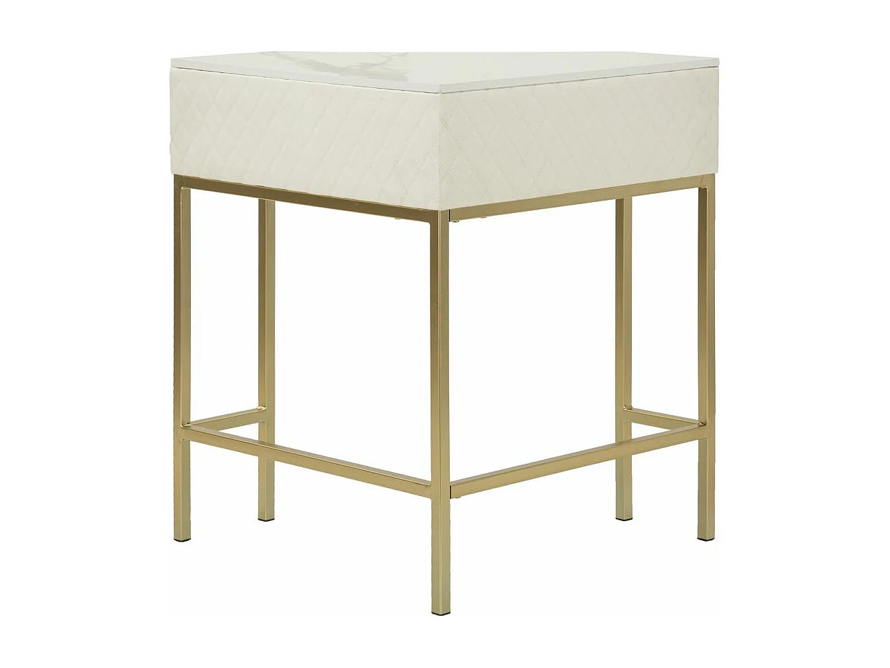 Console d'Angle Effet Marbre "Sharon" 84cm Blanc & Or