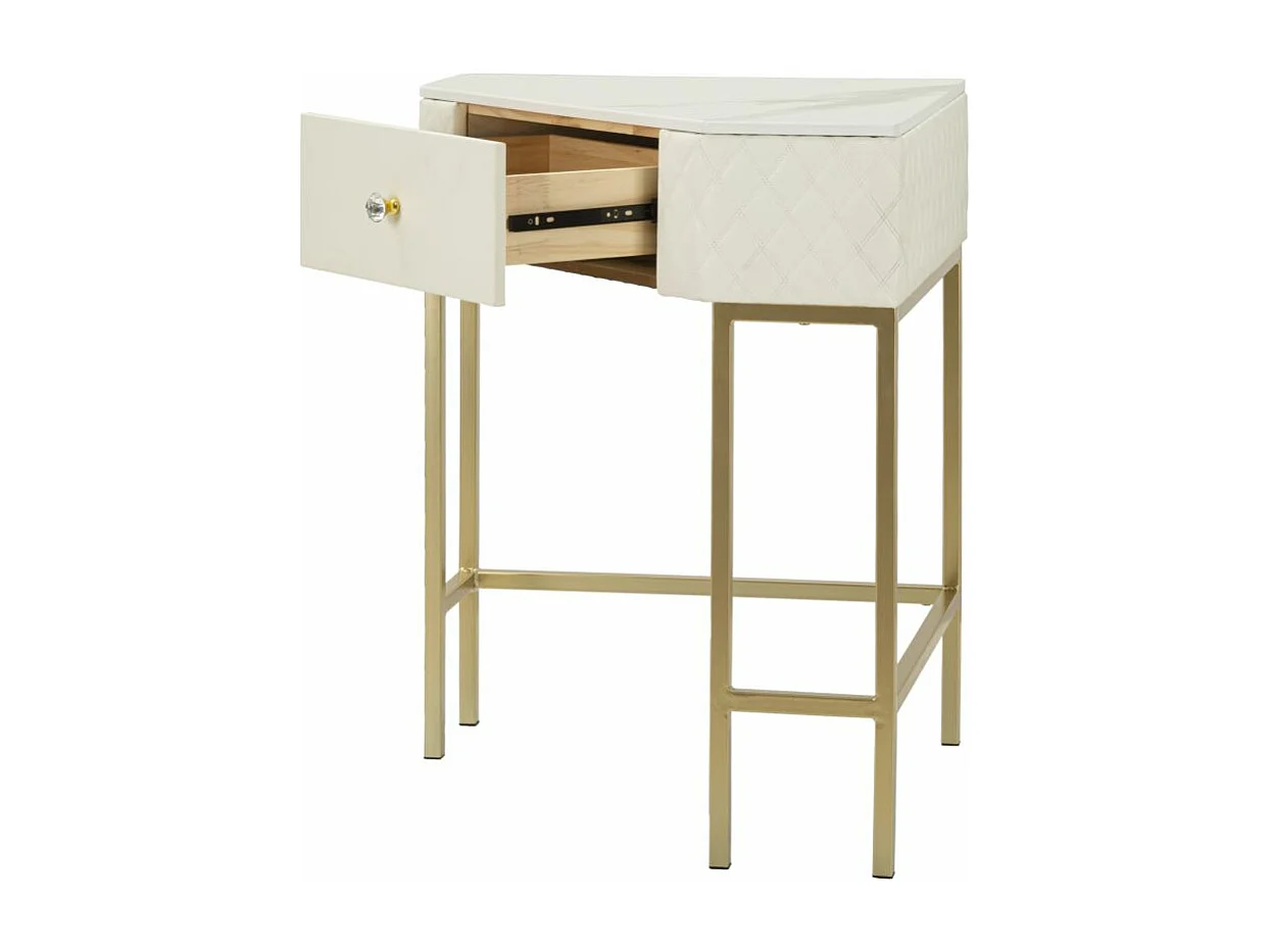 Console d'Angle Effet Marbre "Sharon" 84cm Blanc & Or