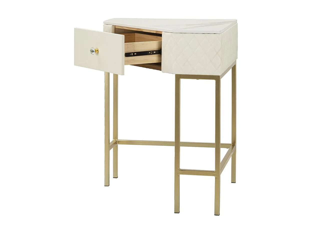 Console d'Angle Effet Marbre "Sharon" 84cm Blanc & Or