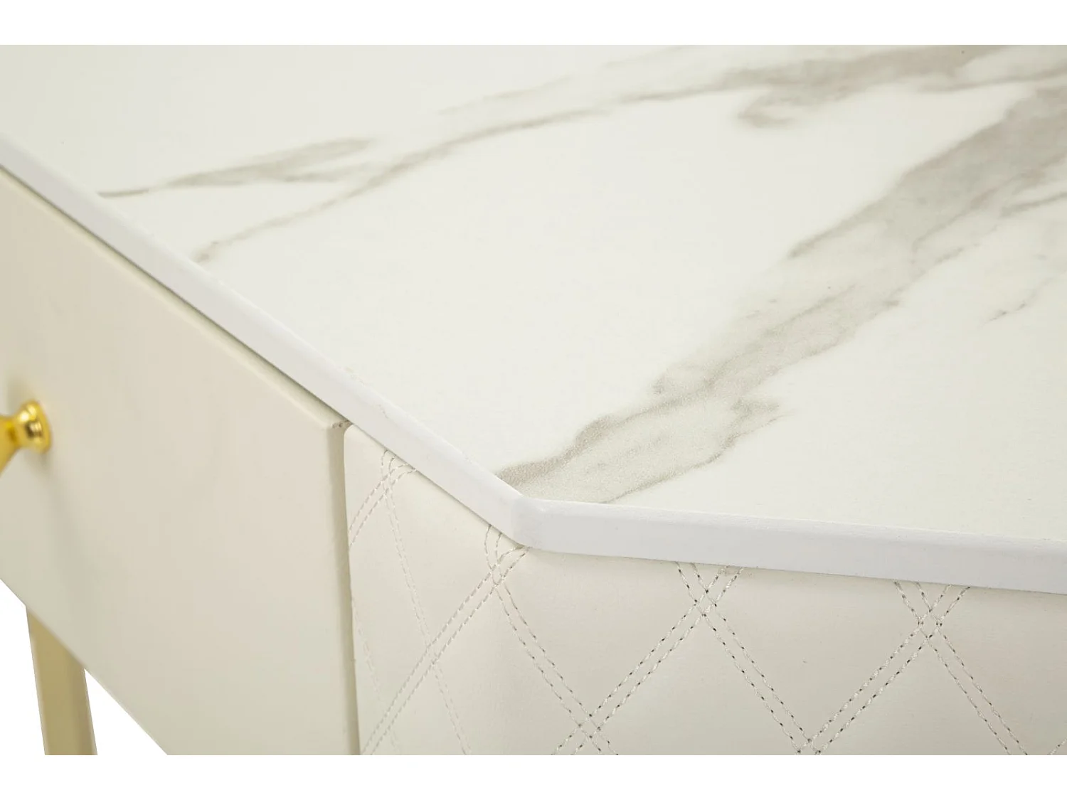 Console d'Angle Effet Marbre "Sharon" 84cm Blanc & Or
