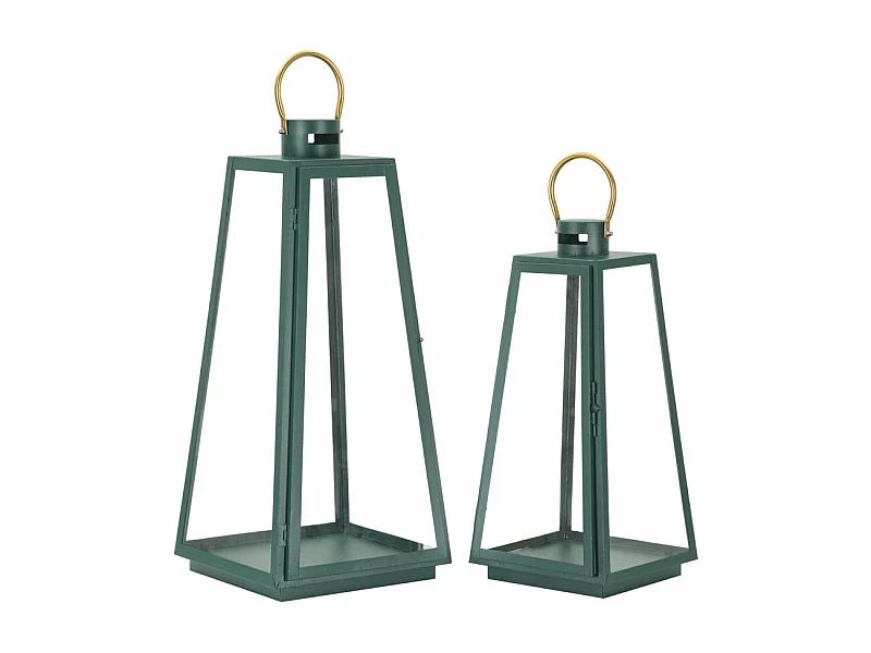 Lanterne in metallo verde set 2 pz cm Ø 25x25x57-20x20x45