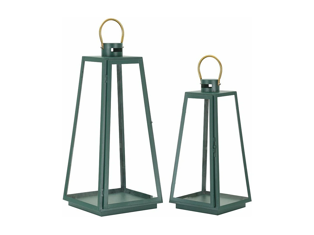 Lanterne in metallo verde set 2 pz cm Ø 25x25x57-20x20x45
