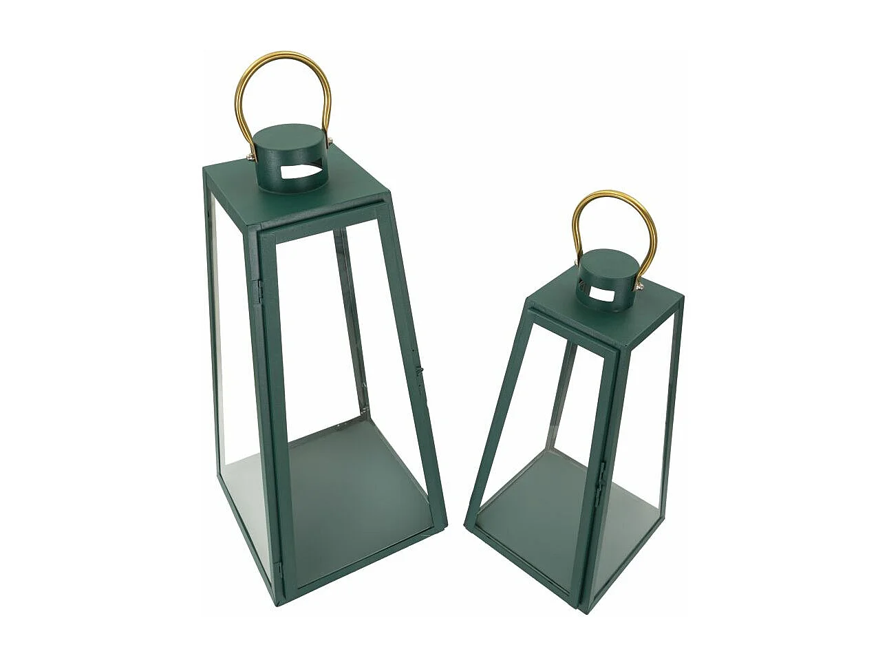 Lanterne in metallo verde set 2 pz cm Ø 25x25x57-20x20x45