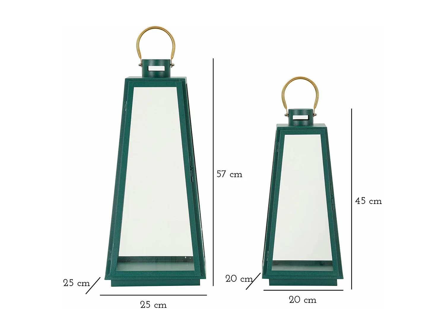 Lanterne in metallo verde set 2 pz cm Ø 25x25x57-20x20x45
