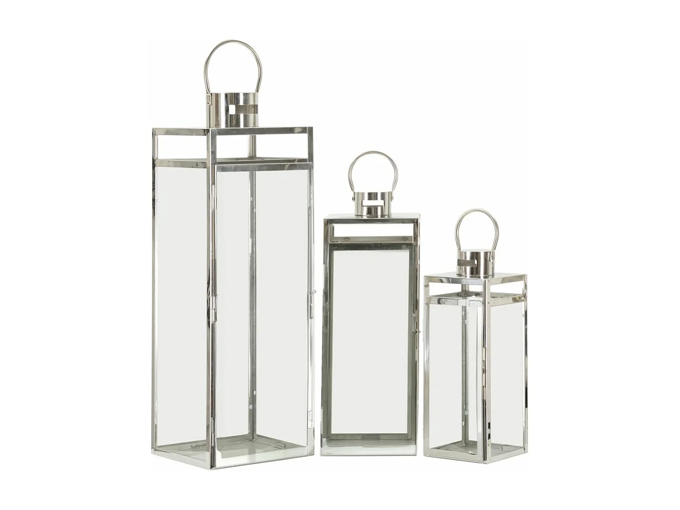 Lot de 3 Lanternes en Verre "Silvy" 70cm Argent