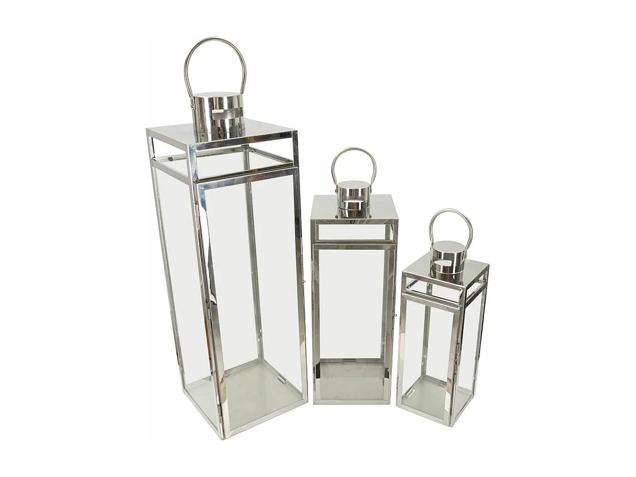 Lot de 3 Lanternes en Verre "Silvy" 70cm Argent