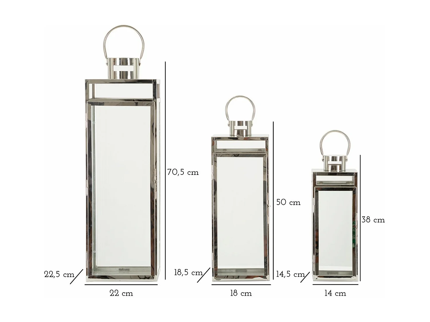 Lot de 3 Lanternes en Verre "Silvy" 70cm Argent