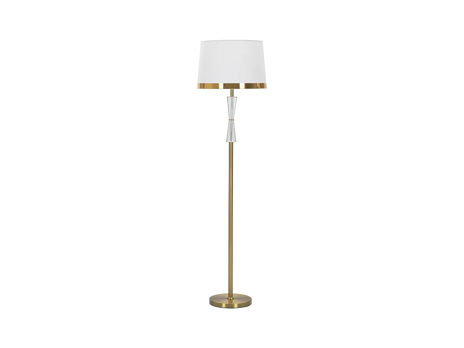 Lampadaire CRISTAL Doré et Blanc - Métal, verre, abat-jour tissu blanc avec bordure dorée - Ø 40x153 cm, design chic et moderne.
