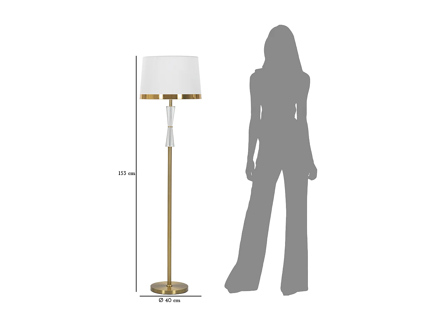 Lampadaire en Verre "Cristal" 153cm Blanc & Or