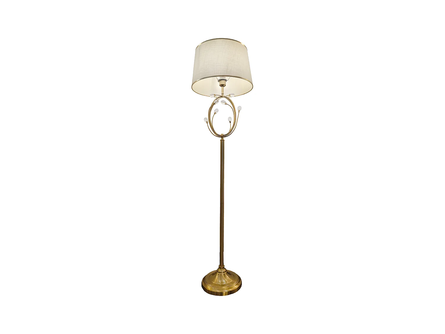 Lampadaire en métal doré avec abat-jour en tissu beige - Design géométrique avec finition dorée - Hauteur 170 cm, diamètre 38 cm