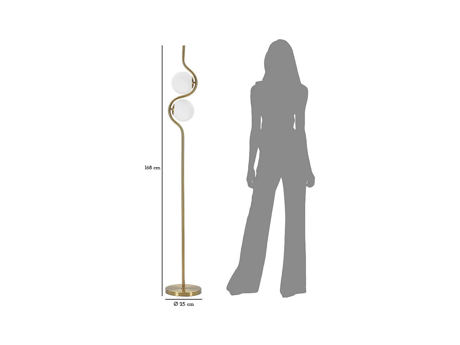 Lampadaire Design 2 Sphères "Luci" 168cm Blanc & Or
