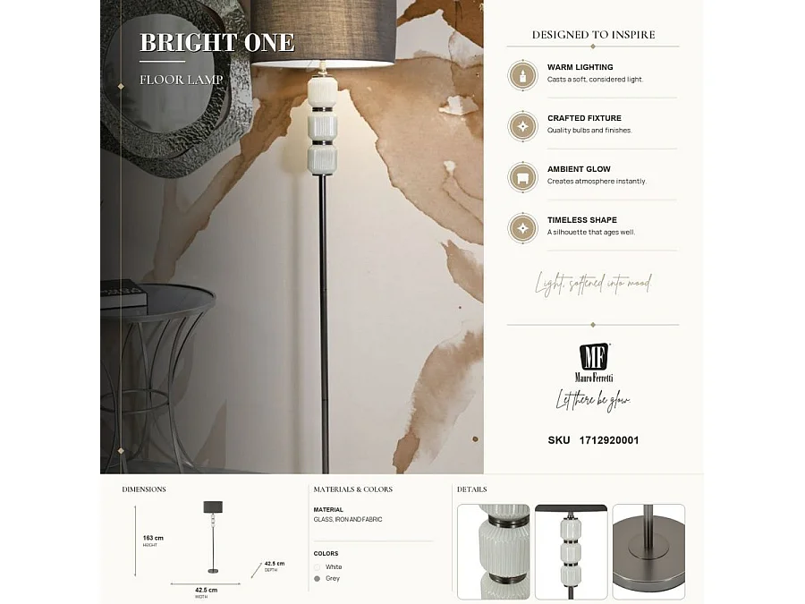 Lampadaire en Métal "Bright One" 163cm Blanc & Gris