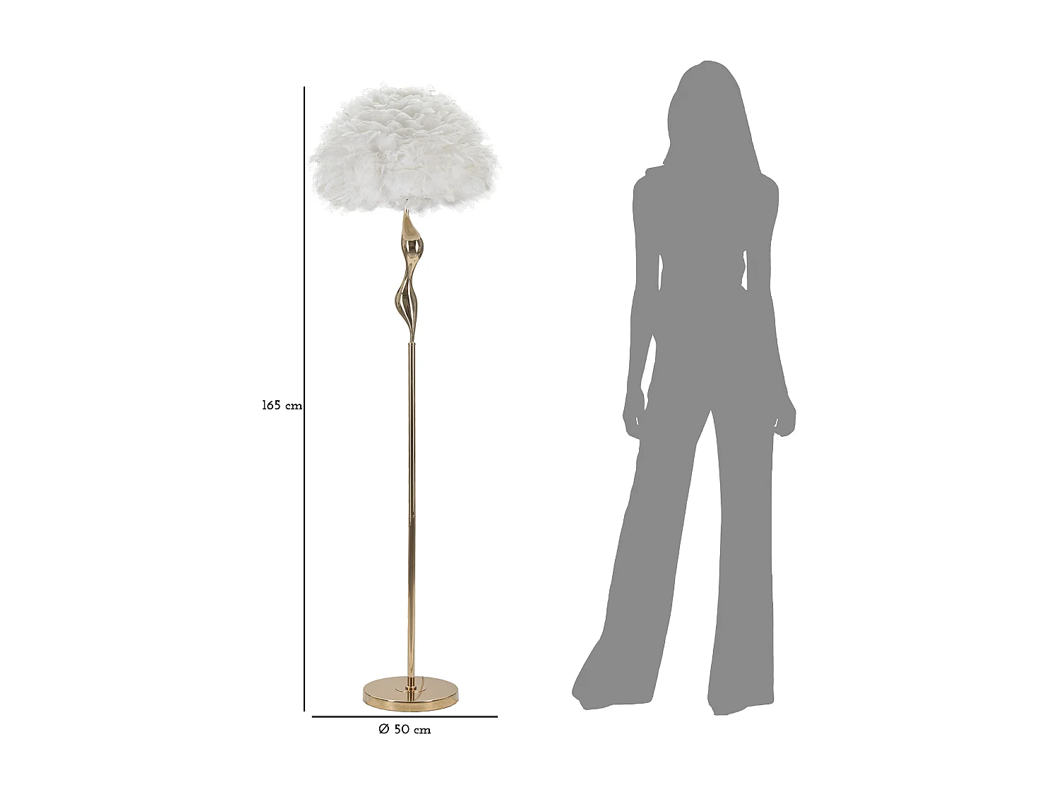 Lampadaire Imitation Plume "Slim" 165cm Or & Blanc